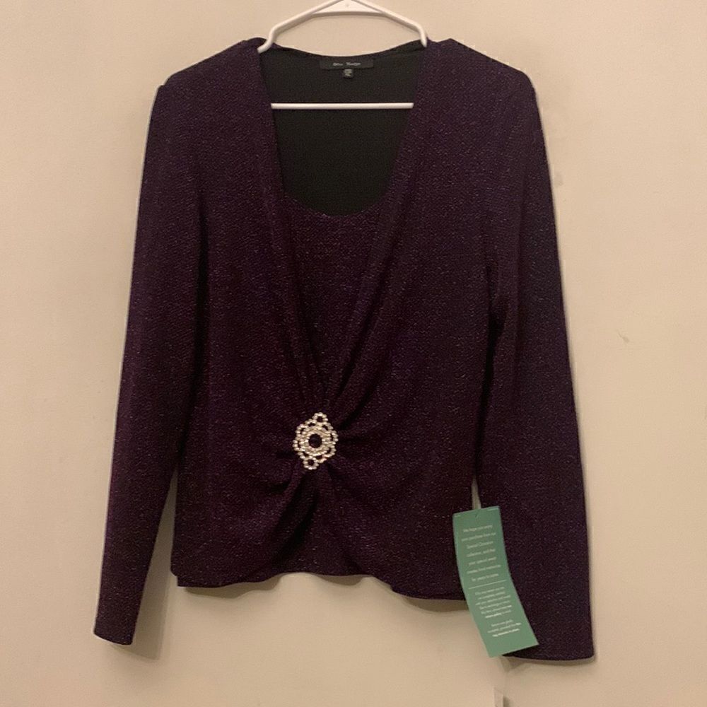Blu sage purple black sparkly blouse with faux diamond Size XL NWT